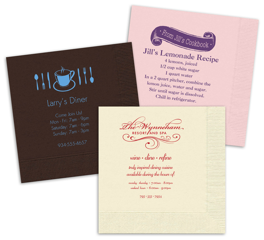Custom Napkins with Your 1-Color Artwork with Text we will Typeset